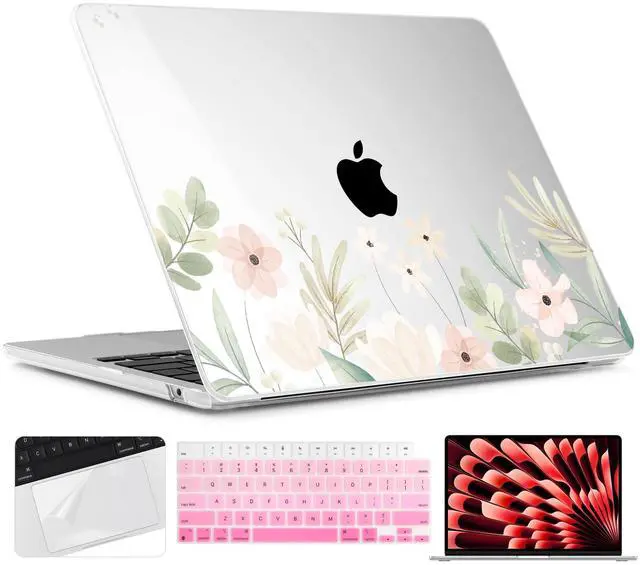 Main image of TWOLSKOO for M4 MacBook Air 13.6 inch Case 2025-2022 Release M4 A3240 M3 A3113 M2 A2681, Plastic Hard Shell & Screen Protector & Keyboard Cover & Trackpad Film, Watercolor Floral