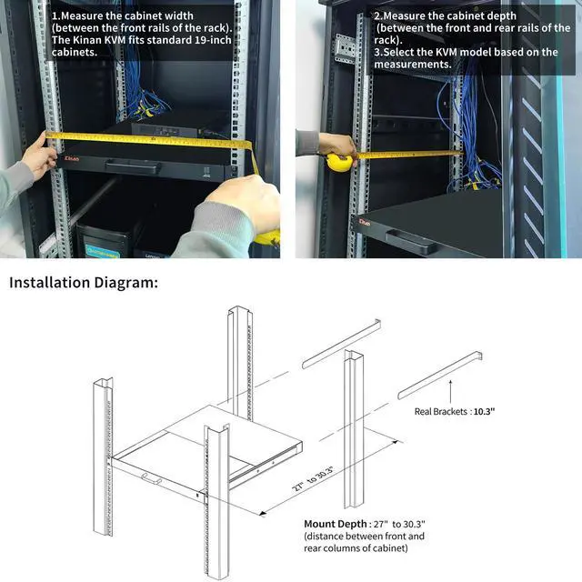 Alt view image 5 of 5 - 8 Port HDMI Rack Mount KVM Console 18.5-Inch 1080P with Cables, 1U Height LCD KVM Switch, Rackmount Monitor and Keyboard Mouse, OSD/Hotkey/Button Switching, 16:9 Aspect Ratio, Mount Depth 27" to 30.3"