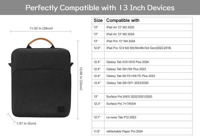 Alt view image 2 of 5 - Dadanism 13 Inch Tablet Sleeve Shoulder Bag with Handle for iPad Pro 13" M4 2024, iPad Air 13", iPad Pro 12.9", Galaxy Tab S10+ Plus/S9 FE+/S9+ Plus 12.4", Remarkable Paper Pro 11.8", Black Gray