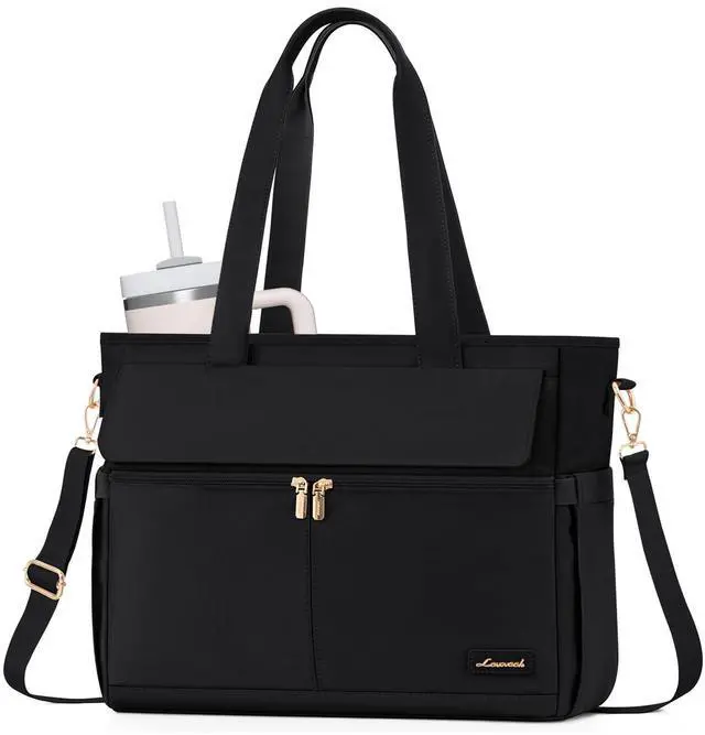 Main image of LOVEVOOK Work Bags for Women 15.6 Inch Canvas Work Tote Bags Large Capability Laptop Purse Professional Teacher Tote Bag Casual Computer Briefcase for Office Travel Nurse, Black