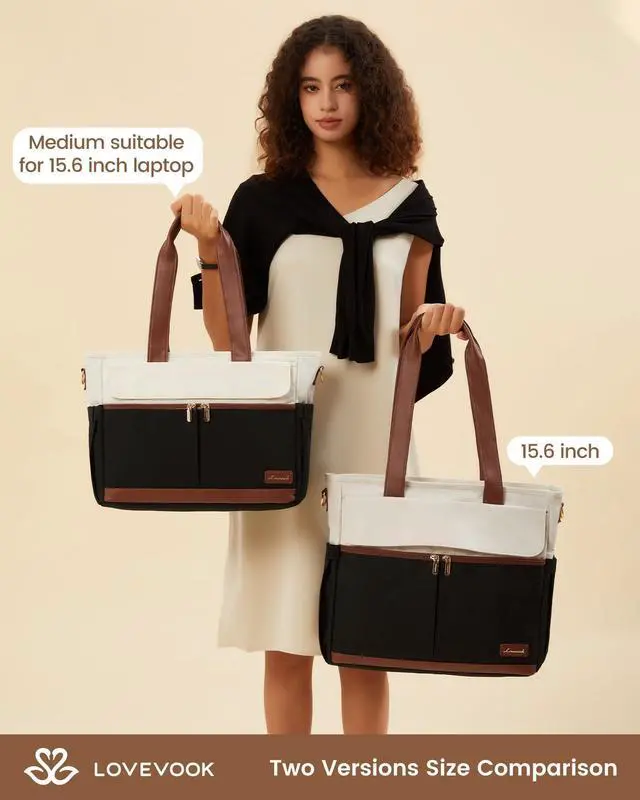 Alt view image 2 of 5 - LOVEVOOK Work Bags for Women 15.6 Inch Canvas Work Tote Bags Large Capability Laptop Purse Professional Teacher Tote Bag Casual Computer Briefcase for Office Travel Nurse, Black