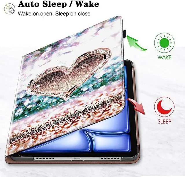 Alt view image 2 of 5 - TUOLISG Compatible with iPad Air 11 Inch Case 7th/6th Generation (M3/M2) 2025/2024, for iPad Air 5th/4th Generation Case 10.9 Inch 2022/2020 with Pencil Holder & Stand & Card Slots - Diamond Peach