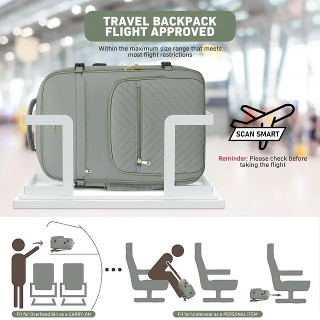 Alt view image 5 of 5 - MOMUVO Travel Backpack Sets for Women,Carry On Backpack Flight Approved,Large Laptop Backpack Luggage Backpack with USB Charging Port,18.4 Inch