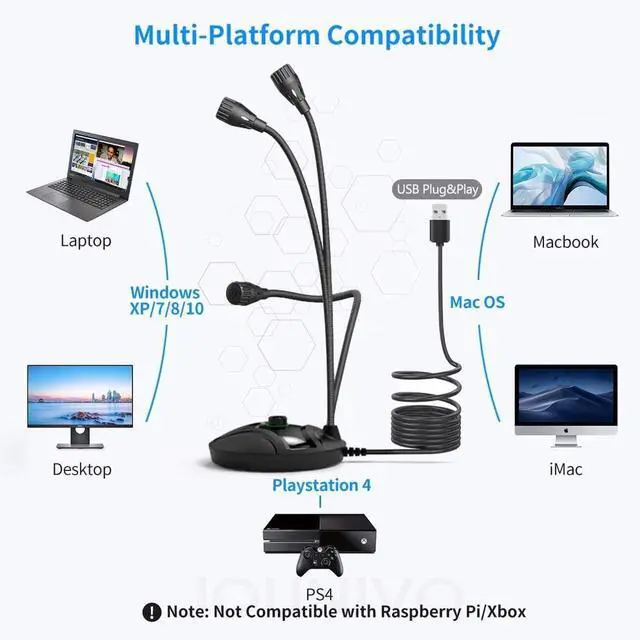 Alt view image 4 of 5 - JOUNIVO USB Computer Microphone JV605 PRO with Mute Button & Volume Knob Compatible with PC Laptop Desktop Mac PS4, Play & Plug Gooseneck Mic Recording for Gaming, Streaming, YouTube, Vocal