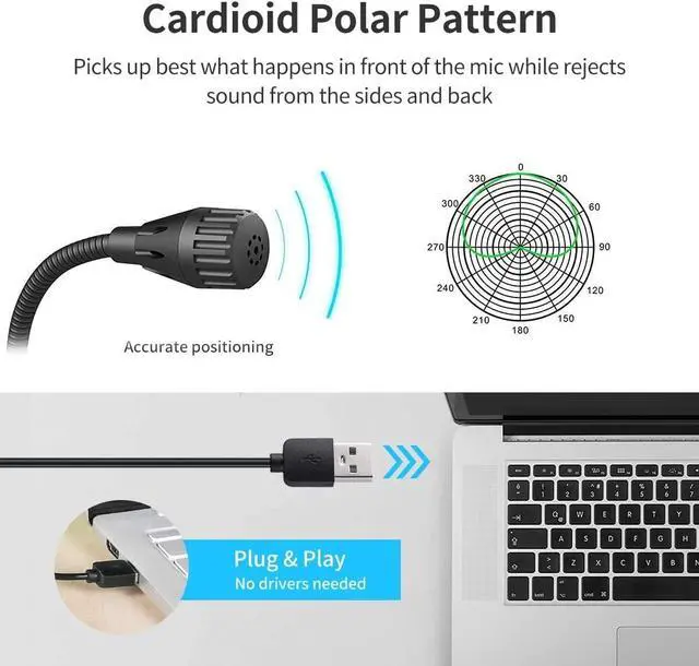 Alt view image 2 of 5 - JOUNIVO USB Computer Microphone JV605 PRO with Mute Button & Volume Knob Compatible with PC Laptop Desktop Mac PS4, Play & Plug Gooseneck Mic Recording for Gaming, Streaming, YouTube, Vocal