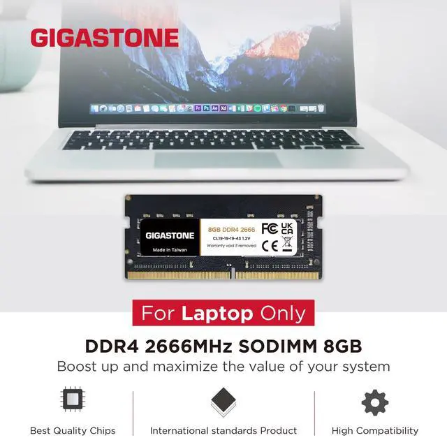 Alt view image 2 of 5 - DDR4 RAM Laptop Only GIGASTONE 8GB DDR4 2666MHz (2400MHz or 2133MHz) PC4-21300 (PC4-19200/17000) CL19 1.2V SODIMM 260 Pin Unbuffered Non ECC High Performance Notebook Memory Upgrade