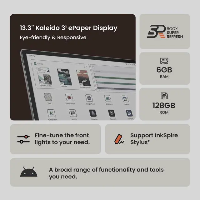 Alt view image 2 of 5 - BOOX Tablet Tab X C 13.3 Color ePaper 6G 128G E Ink Notebook