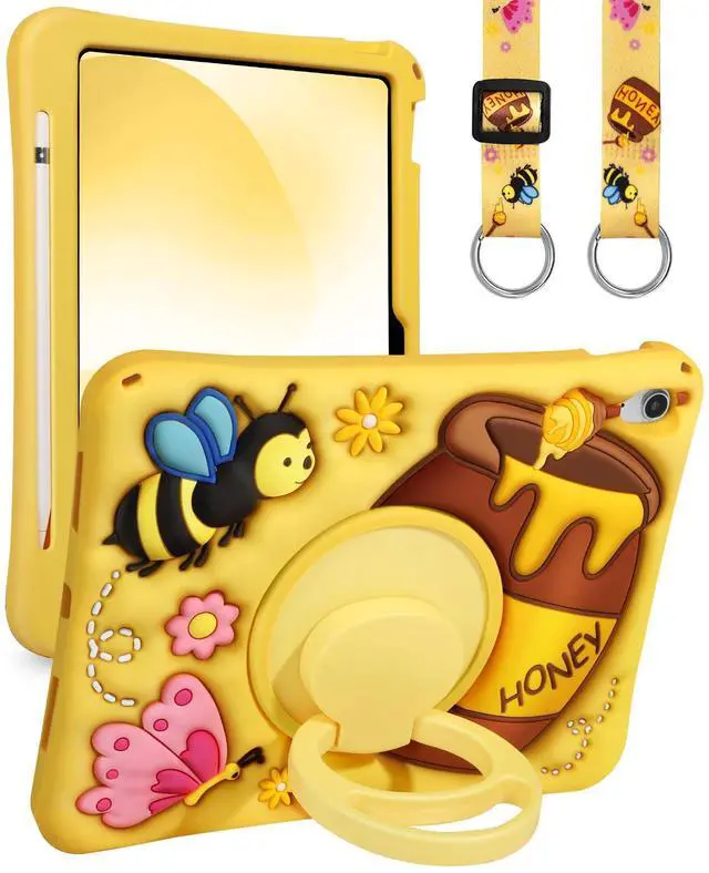 Main image of Boaretiu for iPad A16 Case/10th Generation Case - with Pencil Holder & Shoulder Strap & Rotating Stand Yellow Cute Cartoon for Girls Boys Silicone for iPad 11th Generation 11 Inch 2025