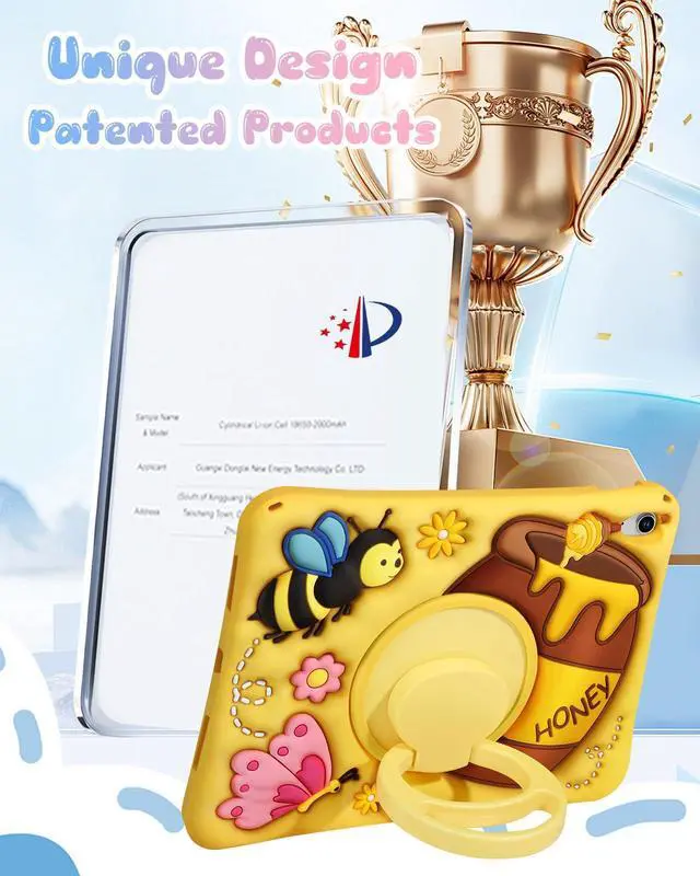 Alt view image 4 of 5 - Boaretiu for iPad A16 Case/10th Generation Case - with Pencil Holder & Shoulder Strap & Rotating Stand Yellow Cute Cartoon for Girls Boys Silicone for iPad 11th Generation 11 Inch 2025