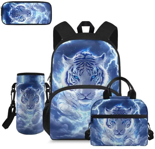 Main image of doginthehole Lightning Tiger School Backpack for Boys 15inch Cool Boys School Backpack with Lunch Bag 4Pcs Lightweight Boys Bookbag Age 8-10 for Elementary School Kids Casual Hiking Daypack