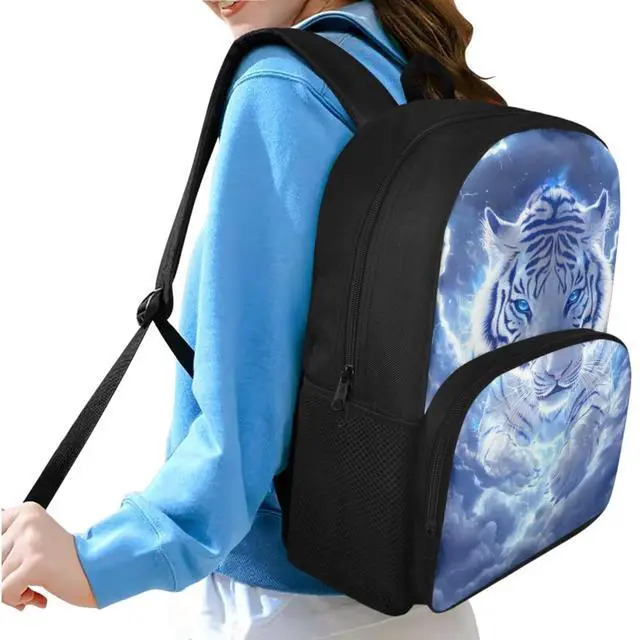 Alt view image 2 of 5 - doginthehole Lightning Tiger School Backpack for Boys 15inch Cool Boys School Backpack with Lunch Bag 4Pcs Lightweight Boys Bookbag Age 8-10 for Elementary School Kids Casual Hiking Daypack