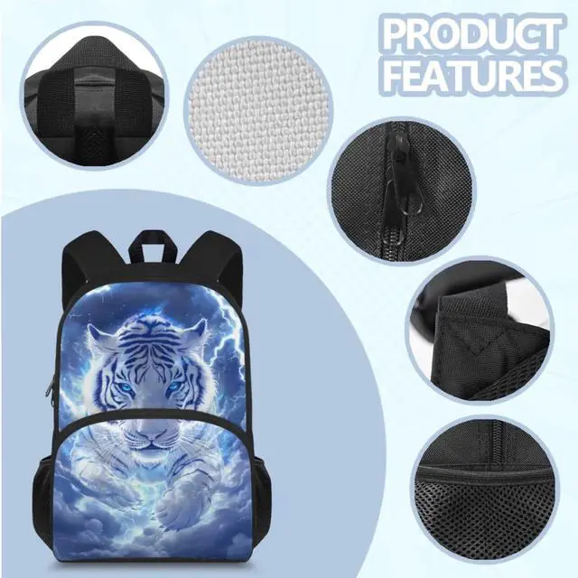 Alt view image 3 of 5 - doginthehole Lightning Tiger School Backpack for Boys 15inch Cool Boys School Backpack with Lunch Bag 4Pcs Lightweight Boys Bookbag Age 8-10 for Elementary School Kids Casual Hiking Daypack