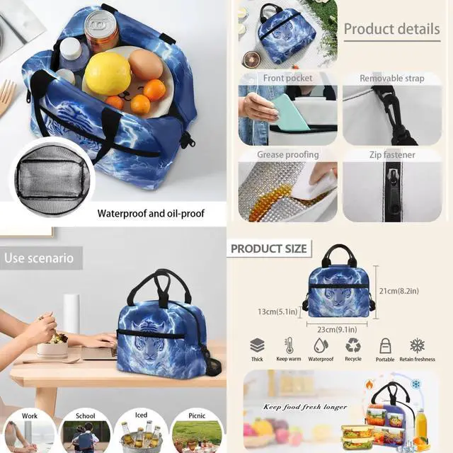 Alt view image 5 of 5 - doginthehole Lightning Tiger School Backpack for Boys 15inch Cool Boys School Backpack with Lunch Bag 4Pcs Lightweight Boys Bookbag Age 8-10 for Elementary School Kids Casual Hiking Daypack