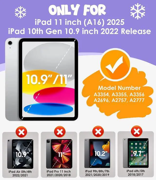 Alt view image 2 of 5 - MARIWIVI Case for iPad (A16) 11th Gen 11 inch 2025/ iPad 10th Generation 10.9 inch 2022 with Pencil Holder/Kickstand, Kid Friendly Shockproof Protective Cover for iPad 11th/ 10th Gen (Light Purple)