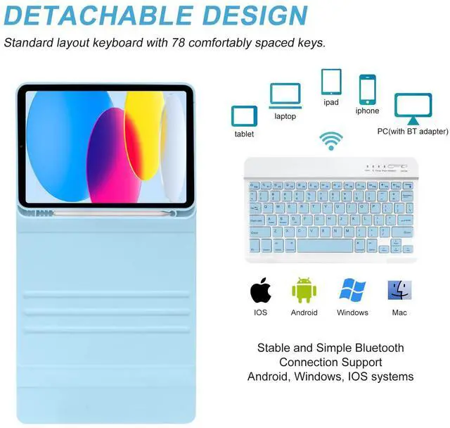 Alt view image 5 of 5 - besky Stylus Pen & Keyboard Case Compatible for iPad 10th Generation Case with Keyboard (10.9",2022)(Only Compatible with 10th Generation 2022) Detachable Bluetooth Keyboard Case with Pencil Holder