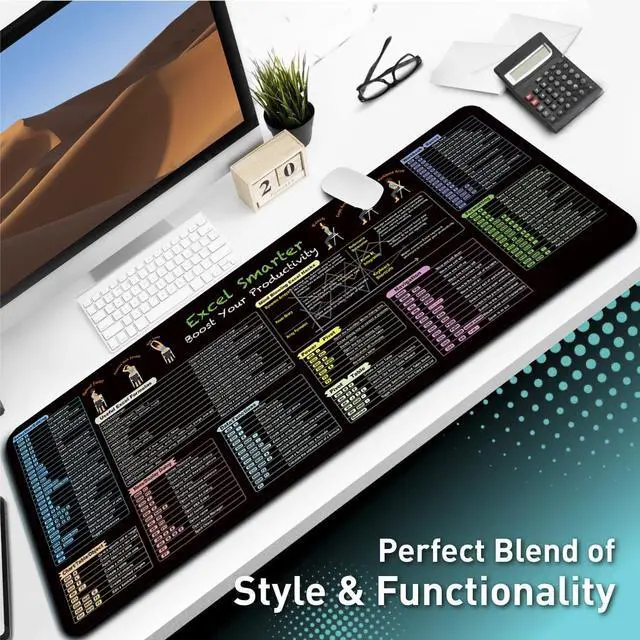 Alt view image 2 of 4 - Excel Shortcut Keys Mouse Pad - Extended Large XXL Cheat Sheet Gaming Mousepad - PC Office Spreadsheet Keyboard Mat - Non-Slip Stitched Edge (35.43x15.75x0.12 inches)