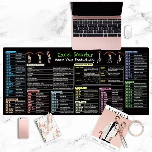 Alt view image 3 of 4 - Excel Shortcut Keys Mouse Pad - Extended Large XXL Cheat Sheet Gaming Mousepad - PC Office Spreadsheet Keyboard Mat - Non-Slip Stitched Edge (35.43x15.75x0.12 inches)