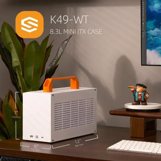 Alt view image 4 of 5 - SGPC K49/Portable Mini-ITX PC Gaming Case/8L Small Form Factor/CPU Cooler up to 69mm/300mm GPU & SFX PSU Support/USB 3.0 & Type-C Front I/O (K49WW&Gen4 Riser Cable,White,Wide)