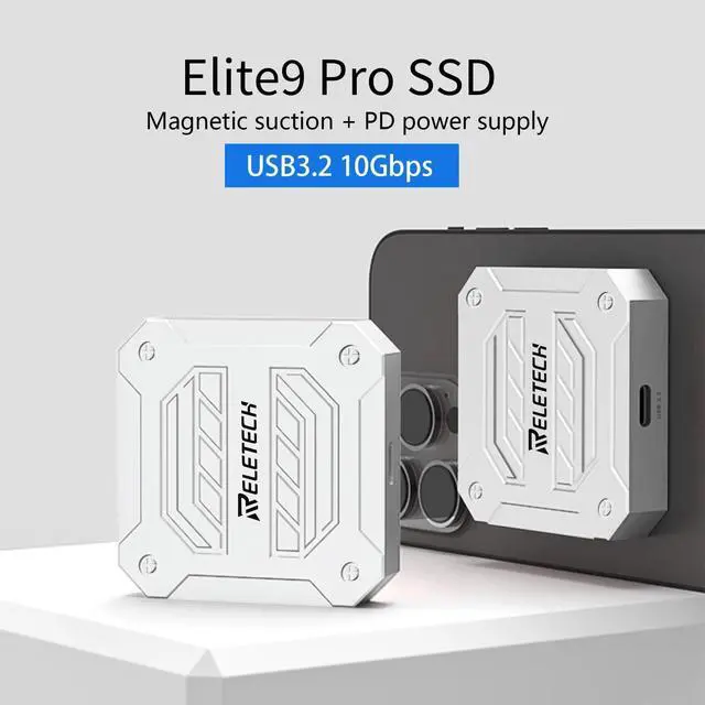 Alt view image 2 of 5 - Reletech 1TB Elite9 pro Magnetic Portable SSD Up to 1000MB/s, USB 3.2 Gen 2x1 10Gbps, Supports 4K ProRes HDR, Magnetic External SSD for Smartphone, PC, Tablets, PS5, Laptop (White)