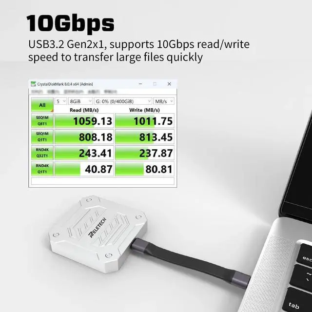 Alt view image 4 of 5 - Reletech 1TB Elite9 pro Magnetic Portable SSD Up to 1000MB/s, USB 3.2 Gen 2x1 10Gbps, Supports 4K ProRes HDR, Magnetic External SSD for Smartphone, PC, Tablets, PS5, Laptop (White)