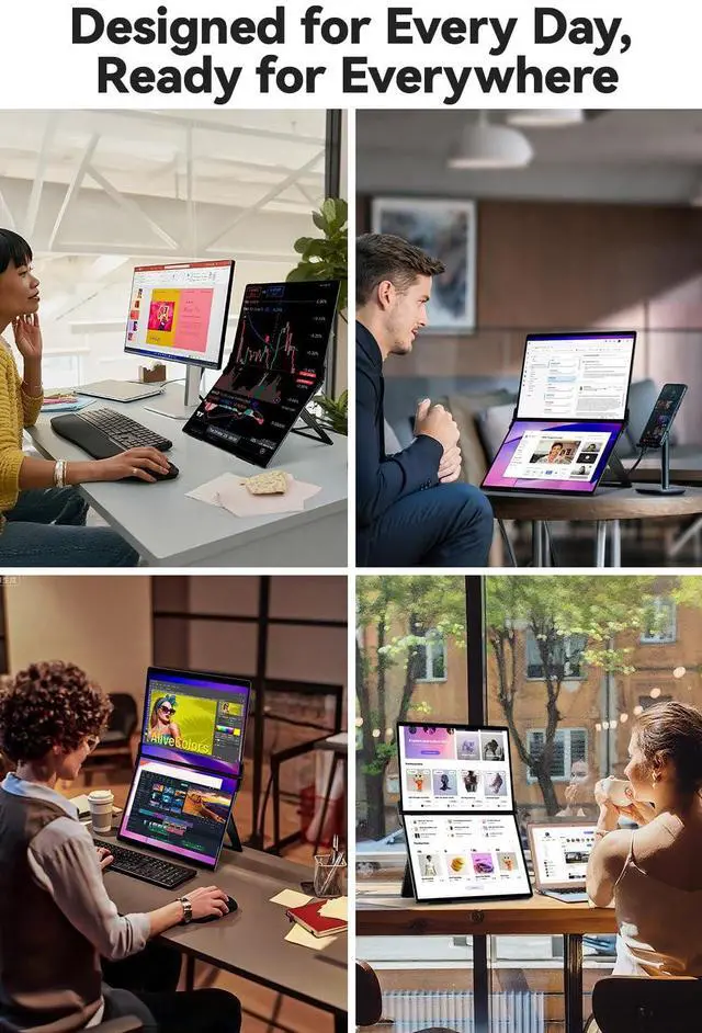 Alt view image 4 of 5 - EHOMEWEI X2 Air, Touch Dual Screen with Stylus,14.2 Inch 2.8K IPS Display, 90Hz Dual Screen, Black, 400 Nit Brightness, 100% sRGB, for Office Working (Dual Screen Touch, 14.2")