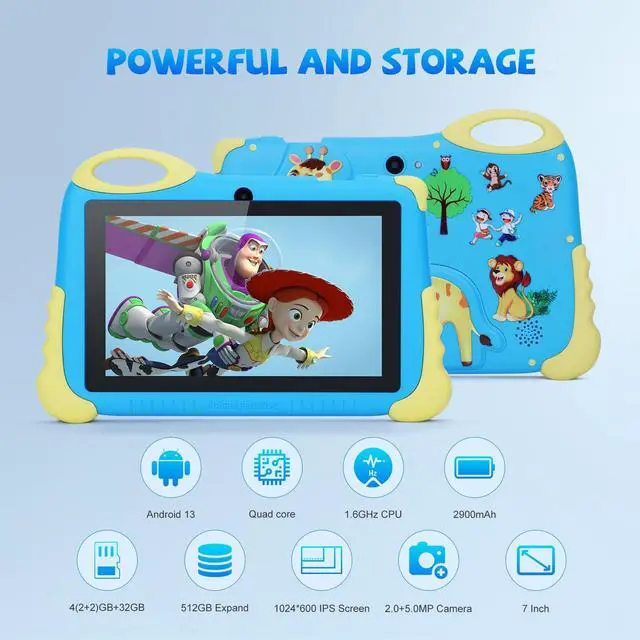 Alt view image 4 of 5 - C idea 7 inches Tablet for Kids Age 3-7,Android 13 Kids Tablet, Pre-Installed Learning Educational Apps Todder Tablet, HD IPS Screen for Eye Protection,BT, WiFi, Dual Camera, Gift for Kids (Blue)