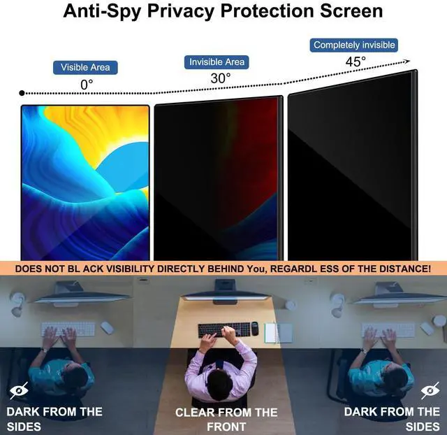 Alt view image 3 of 5 - Pozlle 32 Inch Computer Privacy Screen Shield [2 Pack] for 16:9 Widescreen Desktop Monitor - Anti-Glare Blue Light Privacy Filter and Anti Spy Privacy Screen Protector Film