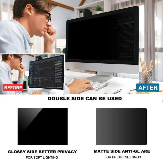 Alt view image 5 of 5 - Pozlle 32 Inch Computer Privacy Screen Shield [2 Pack] for 16:9 Widescreen Desktop Monitor - Anti-Glare Blue Light Privacy Filter and Anti Spy Privacy Screen Protector Film