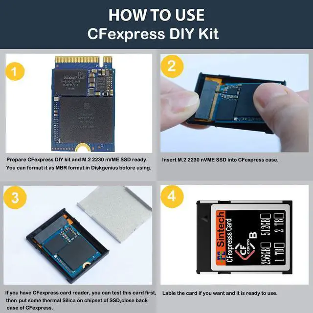 Alt view image 3 of 5 - Sintech CFexpress Type-B to NVME M.2 SSD Card,Compatible with Nikon PANASONIC Canon EOS Camera(Only Support 2230 nVME SSD) (Grey)