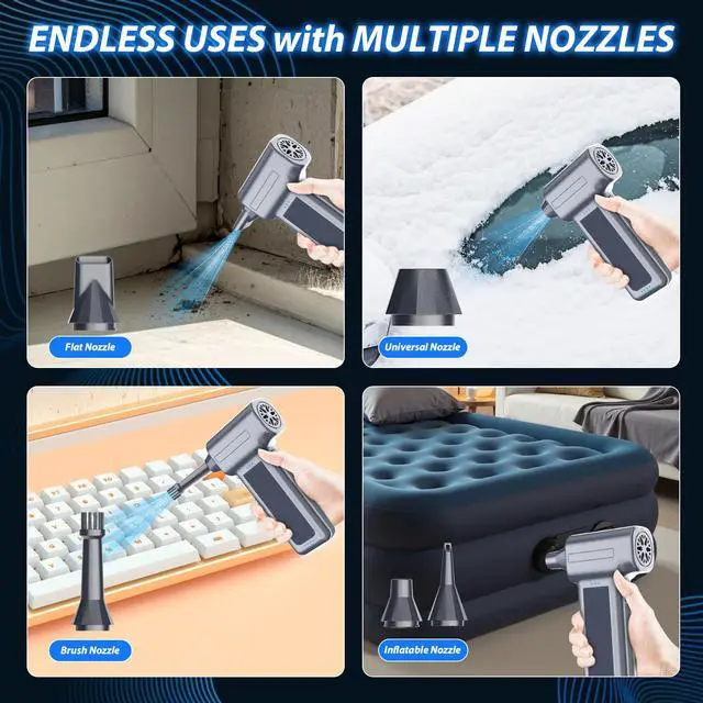 Alt view image 3 of 5 - Compressed Air Duster, 300000RPM Super Power Electric Air Duster, Cordless Mini Dust Blower Stepless Wind Speed Adjustable Canned Air for Computer, Keyboard, Outdoor, House and Car