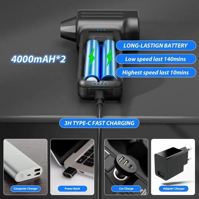 Alt view image 5 of 5 - Compressed Air Duster, 300000RPM Super Power Electric Air Duster, Cordless Mini Dust Blower Stepless Wind Speed Adjustable Canned Air for Computer, Keyboard, Outdoor, House and Car