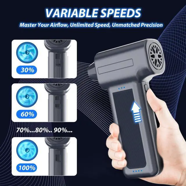 Alt view image 4 of 5 - Compressed Air Duster, 300000RPM Super Power Electric Air Duster, Cordless Mini Dust Blower Stepless Wind Speed Adjustable Canned Air for Computer, Keyboard, Outdoor, House and Car