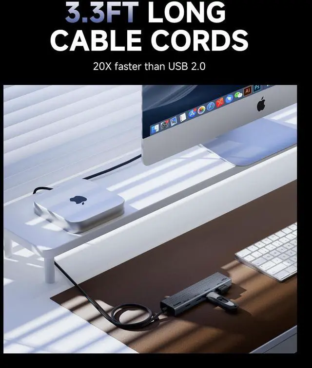 Alt view image 5 of 5 - Aceele USB C Hub 10Gbps, USB 3.2 Gen 2 HUB with 2 USB-C 3.2 and 2 USB-A 3.2 Port, 100W PD Charging, 3.3FT Cable Type C Splitter for MacBook Pro/Air, iPad Pro and More(Not Support Extend Monitor)