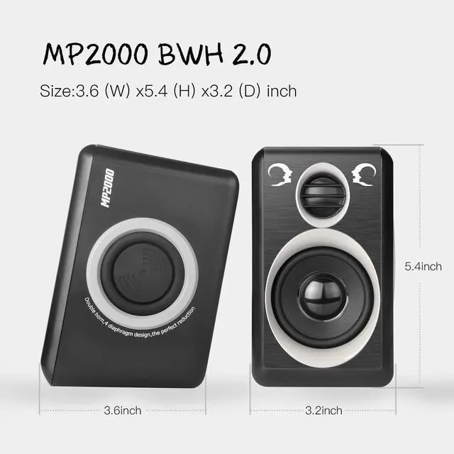 Alt view image 3 of 5 - RECCAZR Computer Speakers with Surround Sound 2.0CH USB Wired Powered Multimedia Speaker for Desktop/TV/PC/Laptops/Smart Phone Built-in Four Loudspeaker Diaphragm (Gray)