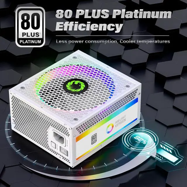 Alt view image 2 of 5 - GAMEMAX 1300W Power Supply, ATX 3.0 & PCIE 5.0 Ready, 80+ Platinum Certified, Addressable RGB with 5V Motherboard Sync, 100% Japanese Capacitors, Fully Modular, RGB-1300-White