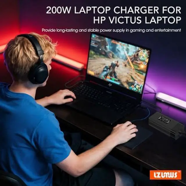 Alt view image 3 of 5 - LZUMWS 200W AC Adapter for HP Laptop Charger 19.5V/10.3A Power Supply with 4.5x3.0mm Tip Compatible with HP Victus/OMEN 16 /Pavilion Gaming/ZBook Fury/Studio/Envy/ProBook