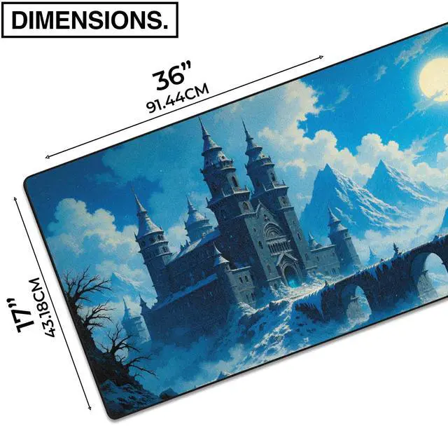 Alt view image 2 of 5 - MPCO. Dark Fantasy Large Gaming Desk Pad - 36" x 17" Duraglyde Fabric The Frost Kings Castle Desk Mats - Non-slip, Washable, Smooth Glide for Precision Gaming & Work
