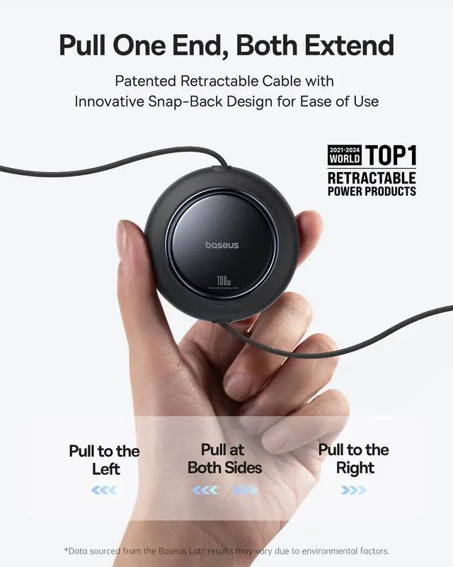 Alt view image 4 of 5 - Baseus Retractable USB C Cable, 100W 2 in 1 USBC to USBC Multi Fast Charging Cable, 5 Length Presets, 4ft 5A Type C Charger Cord for iPhone 17 Pro/Plus/Max, Galaxy S24/S23, iPad Pro, Tablet