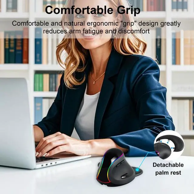 Alt view image 3 of 5 - RGB Vertical Mouse 2.4G Wireless Bluetooth Wired Tri-Mode Ergonomic Mouse with Removable Palm Rest Portable Rechargeable Optical Mouse with LED Light for Laptop PC Desktop Notebook Tablet Adult Gifts