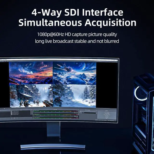 Alt view image 4 of 5 - Unisheen 4-Channel Quad SDI PCIe Video Capture Card,Ultra-Low Latency for Multi-Channel Live Streaming, Video Conferencing, Teaching, and Broadcasting