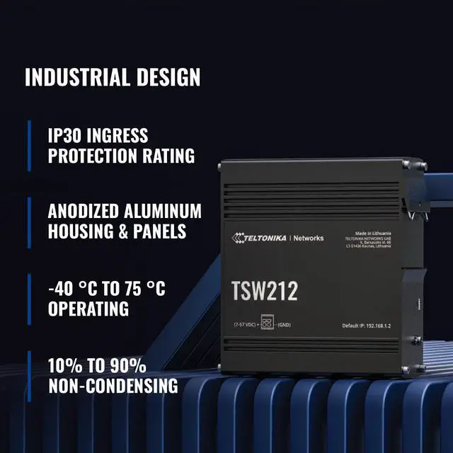 Alt view image 2 of 5 - Teltonika TSW212 Industrial Managed Ethernet Switch - 8 Port Gigabit Switch with 2 SFP Ports - L2 with L3 Features Network Switch - Support PROFINET & Other Protocol - Custom OS, RMS Compatible