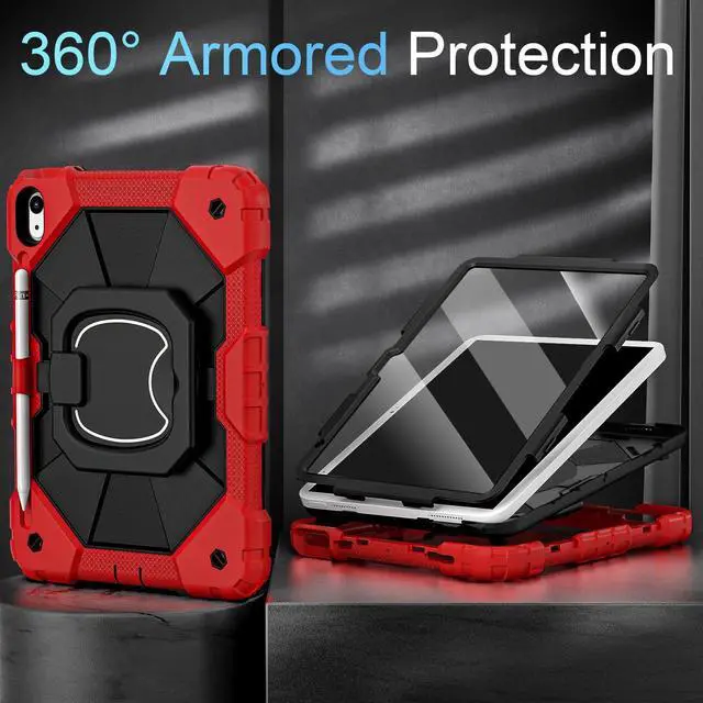Alt view image 2 of 5 - Auizotl Case for iPad (A16) 11th Generation 11 Inch (2025) /iPad 10th Generation 10.9 Inch (2022) with Screen Protector,Military Grade Shockproof 10th Gen i Pad Case with Rotatable Stand,Red Black