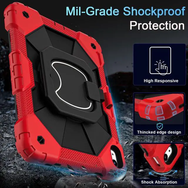 Alt view image 3 of 5 - Auizotl Case for iPad (A16) 11th Generation 11 Inch (2025) /iPad 10th Generation 10.9 Inch (2022) with Screen Protector,Military Grade Shockproof 10th Gen i Pad Case with Rotatable Stand,Red Black