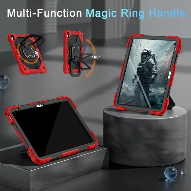 Alt view image 5 of 5 - Auizotl Case for iPad (A16) 11th Generation 11 Inch (2025) /iPad 10th Generation 10.9 Inch (2022) with Screen Protector,Military Grade Shockproof 10th Gen i Pad Case with Rotatable Stand,Red Black