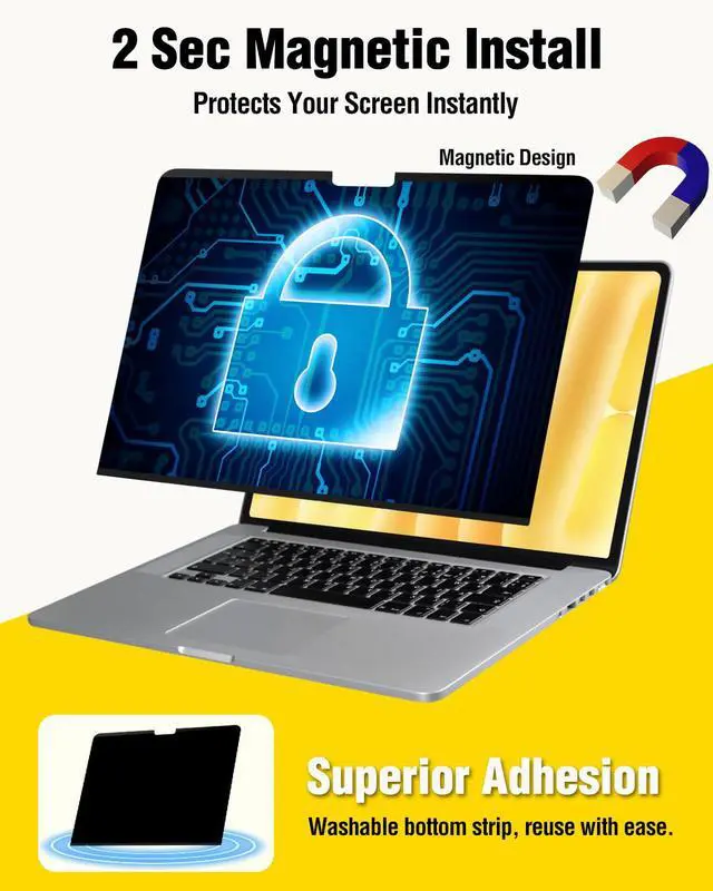 Alt view image 2 of 5 - F FORITO Magnetic Privacy Screen Protector Compatible with MacBook Air 13 inch (2018, 2019, 2020, 2021, M1), Removable 360° Anti Peeping Anti Blue Light Laptop Privacy Shield