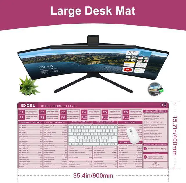 Alt view image 2 of 5 - Baziabbo Office Desk Mat, Excel Cheat Sheet Keyboard Mat, Excel Shortcut Desk Pads,Non-Slip Excel Mousepad with Stitched Edges for Computer (Sheet Pink)