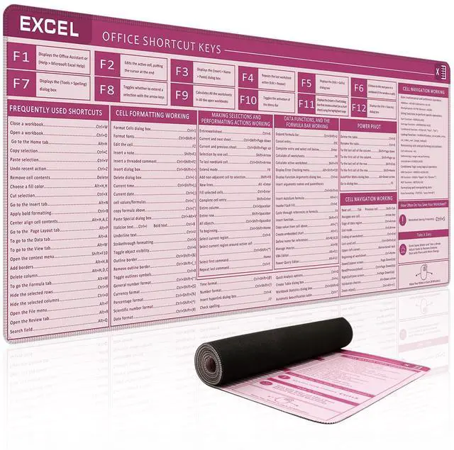 Main image of Baziabbo Office Desk Mat, Excel Cheat Sheet Keyboard Mat, Excel Shortcut Desk Pads,Non-Slip Excel Mousepad with Stitched Edges for Computer (Sheet Pink)