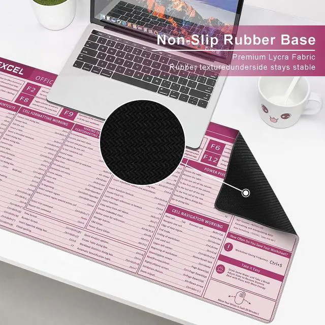 Alt view image 5 of 5 - Baziabbo Office Desk Mat, Excel Cheat Sheet Keyboard Mat, Excel Shortcut Desk Pads,Non-Slip Excel Mousepad with Stitched Edges for Computer (Sheet Pink)
