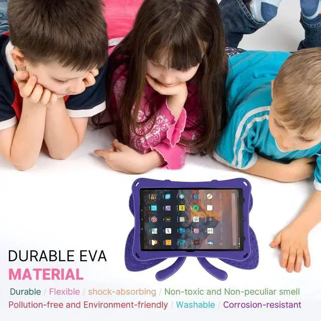 Alt view image 2 of 5 - Simicoo Amazon Fire 7 Tablet 12th Gen 2022 Case Cute Butterfly Case with Stand for Kids Light Weight EVA Rugged Shockproof Heavy Duty Kids Friendly Full Cover for Fire 7 2022 (Purple)
