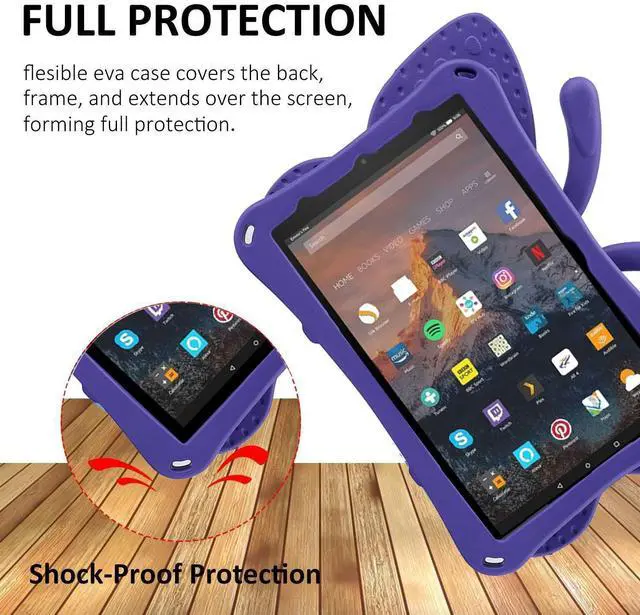 Alt view image 4 of 5 - Simicoo Amazon Fire 7 Tablet 12th Gen 2022 Case Cute Butterfly Case with Stand for Kids Light Weight EVA Rugged Shockproof Heavy Duty Kids Friendly Full Cover for Fire 7 2022 (Purple)